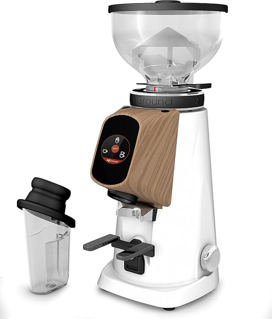 Fiorenzato All Ground Burr Grinder/Coffee Grinder for Home/Burr Coffee Ginder/Electric Coffee Ginder/Coffee Bean Grinder - 64mm flat burrs with Container (WHITE & WALNUT), Standard