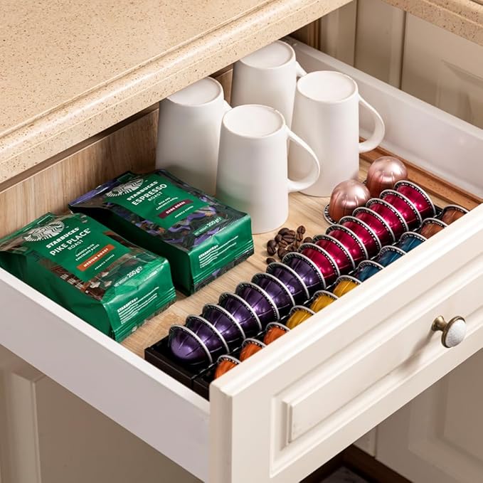 FlagShip Vertuo Pod Drawer Insert for Counter,Nespresso Pod Holder DIY Magnetic Connect Black Metal(3 Packs)