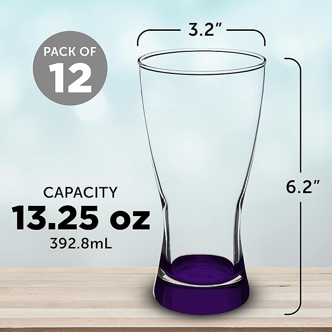 DISCOUNT PROMOS Pilsner Glasses 13.25 oz. Set of 12, Bulk Pack - Made in the USA, Perfect for Hotels, Restaurants, Bars and Even Party Favors - Purple