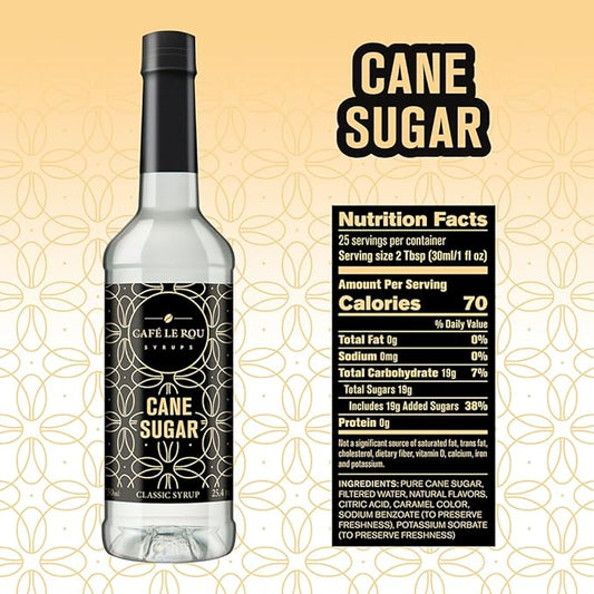 Cafe Le Rou Cane Sugar Classic Syrup - 25.4 oz, 2 Pack with 2 Gold Pump Dispensers
