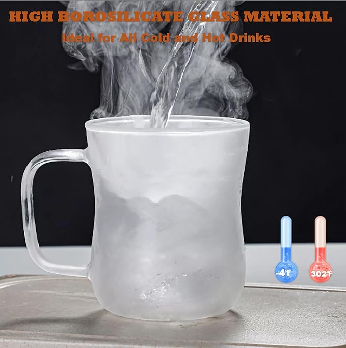Double Walled Glass Coffee Mugs with Handles, 10 oz Clear Borosilicate Glass Slim Body Coffee Cup for Cappuccino, Tea, Latte,Milk,Wine, Hot and Cold Drinks