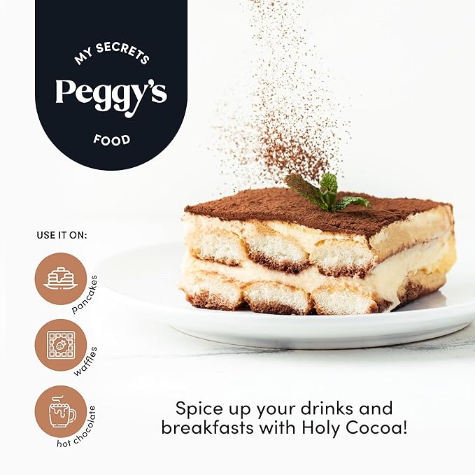 My Secrets Peggy's Food Holy Cocoa Powder - Premium 100% Natural Unsweetened Pure Cacao for Coffee, Smoothies & Desserts - Rich Dark Chocolate Flavor, Vegan, Keto, No Additives - 4 Oz
