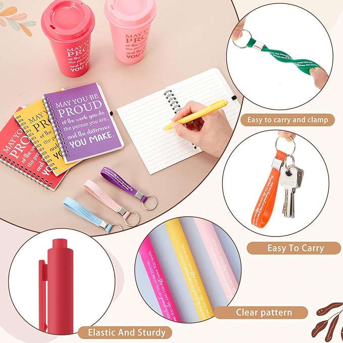 Skylety 12 Set/48 Pcs Employee Appreciation Gifts Bulk Christmas Thank You Gift Set 16 oz Coffee Cups Notebooks Pens Keychains for Staff Team Coworker (Classic Color,May You Be Proud of the Work)