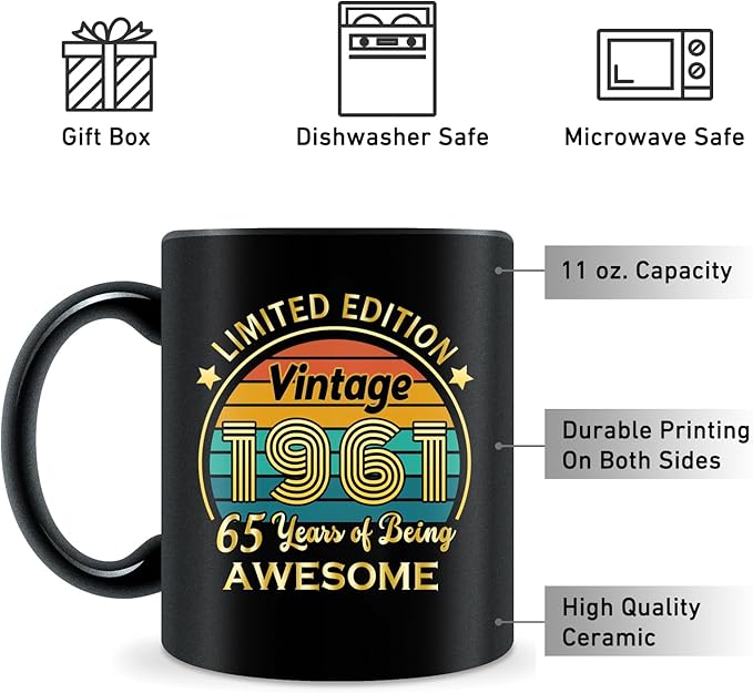 QUPT 65th Birthday Gifts for Women Men, 65th Birthday Gifts for Him, 1961 Birthday Gifts for Women Men, 65 Years Old Gifts, 1961 Birthday Gifts for Her Him, 65th Birthday Presents Coffee Mug