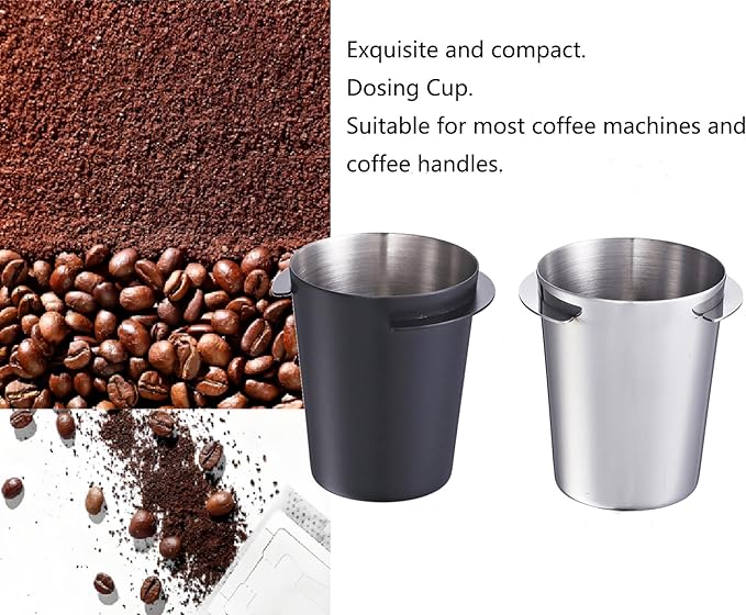 2 Pack Dosing Cup, 50ml 58mm Stainless Steel Hands Coffee Dosing Cup for Portafilter Espresso Coffee Machine Accessories, Milk Tea Coffee Powder Feeder Powder Cups Part tool