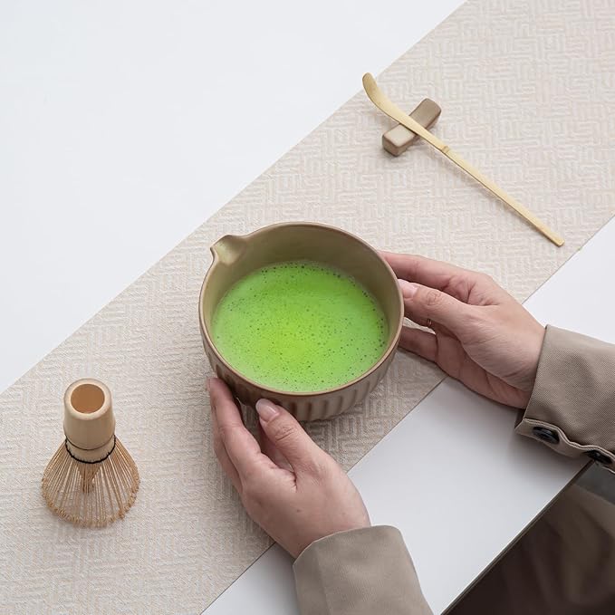 Matcha Whisk Set, Matcha Set Includes Ceramic Matcha Bowl, Matcha Whisk and Holder, Bamboo Scoop, Sifter, Scoop Rest and Tea Towel - 7 Pcs Matcha Making Kit for Matcha Lover and Tea Ceremony