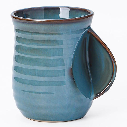 Mkour 21oz Large Ceramic Coffee Mugs, Handmade Tea Cups with Comfortable Handle for Office and Home, Microwave and Dishwasher Safe (Blue)