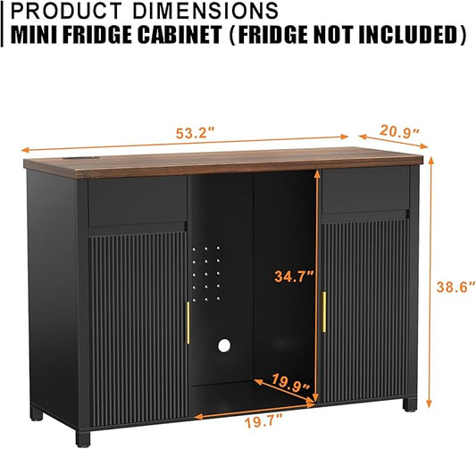 GDLF Large Coffee Bar Cabinet with Fridge Space, Mini Fridge Cabinet with Wine Storage, Buffet Sideboard Table for Home, Fluted Modern Design,53.2" L