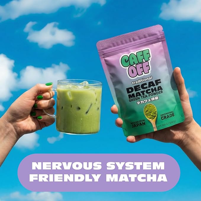 Caff Off Decaf Matcha Green Tea Powder From Japan – 3.52 oz / 100 g – Ceremonial Grade – Naturally Decaffeinated Without Chemicals – Tested for Heavy Metals – First Harvest, Shade-Grown & Caffeine-Free Matcha Powder