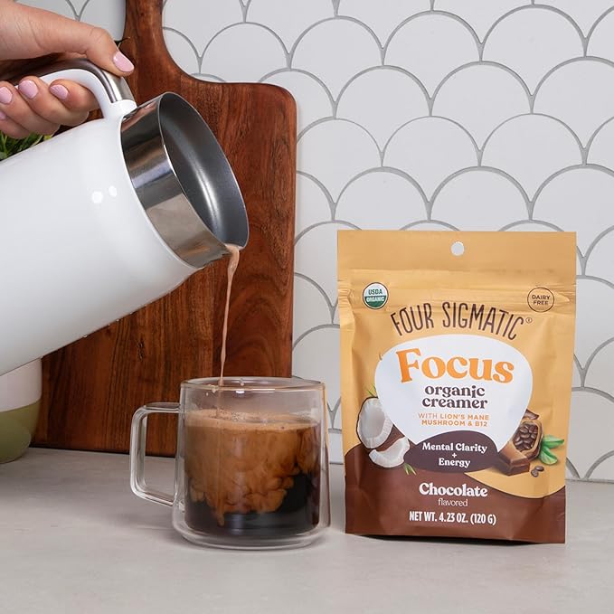 Four Sigmatic Focus Chocolate Coffee Creamer | Organic Non Dairy Coffee Creamer with Lion’s Mane and Vitamin B12 | Chocolate, 4.23 oz