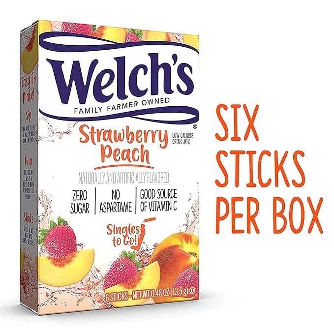 Welch's Strawberry Peach Singles To Go Drink Mix, 0.48 OZ (Pack of 8)