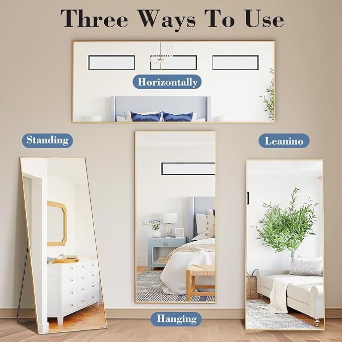 NEWBULIG Full Length Mirror, Upgraded Body Wall Mirrors with Shatter-Proof Glass, Floor Standing Mirror, Home Wall Decor