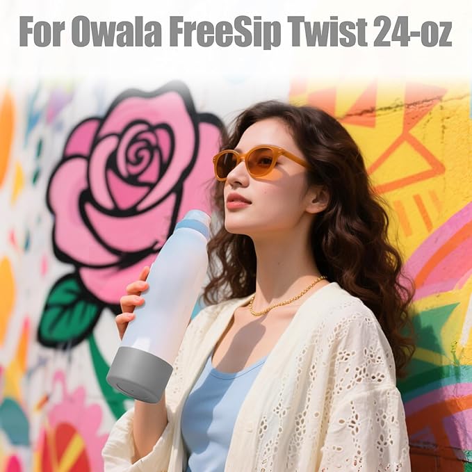 Mity rain 2PCS Silicone Boot for Owala FreeSip Twist Water Bottle, Anti-Slip, Noise-Reducing,Prevents Scratches(18oz Gray)