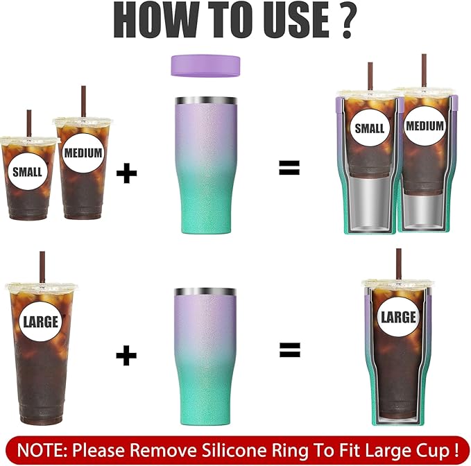 Universal Iced Coffee Sleeve with Handle - Insulated Double Wall Reusable Stainless Steel Holder Insulator for Cold Drinks Fits Small Medium Large To Go Cups Gifts for Men Women Him Her (Glitter)