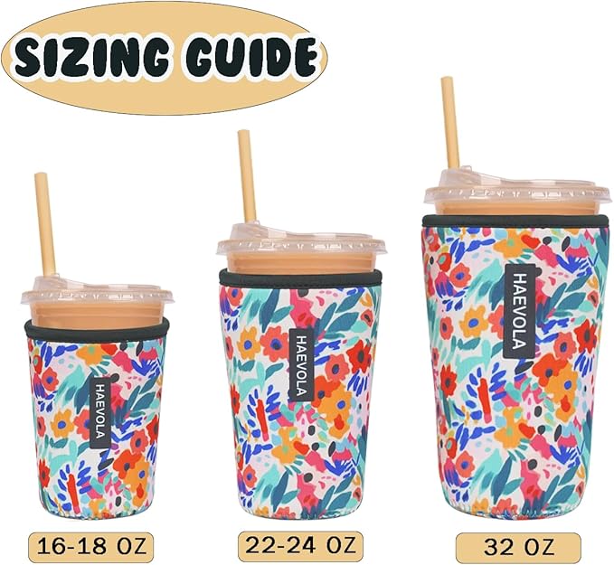 Reusable Insulated Neoprene Iced Coffee Cup Sleeve, Durable Drink Sleeve for Cold Beverages, Beverage Holder for Iced Coffee, Bloom Burst
