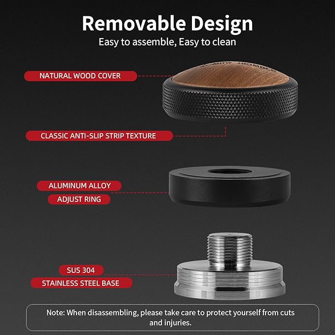MHW-3BOMBER Espresso Coffee Distributor 51mm, Espresso Distribution Tool with Wooden Lid, Adjustable Height Coffee Leveler with Non-slip for 51mm Portafilters, Espresso Accessories T6095L4