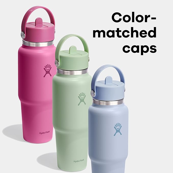 Hydro Flask Travel Water Bottle - Insulated Stainless Steel - Wide Straw Lid, Non Spill, Leakproof in 32 Oz Sandpiper