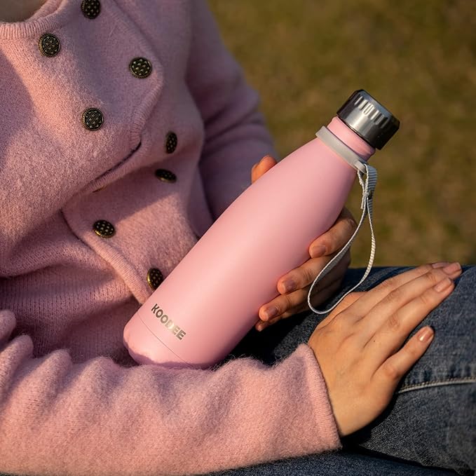 koodee Kids Insulated Water Bottle 2 Pack Stainless Steel Double Wall Vacuum Travel Water Bottle for School-17 oz Sports Leak Proof Water Flask for Girls and Women (Purple Pink)