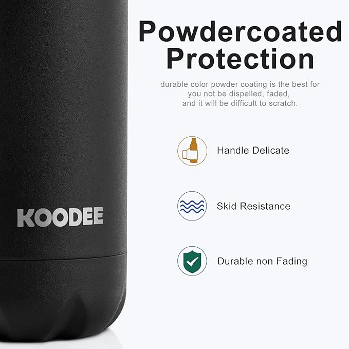 koodee 2 Pack Water Bottle -Stainless Steel Double Wall Vacuum Insulated Sports Water Bottle, 17 oz Cola Shape Travel Thermal Flask (Matte Black)