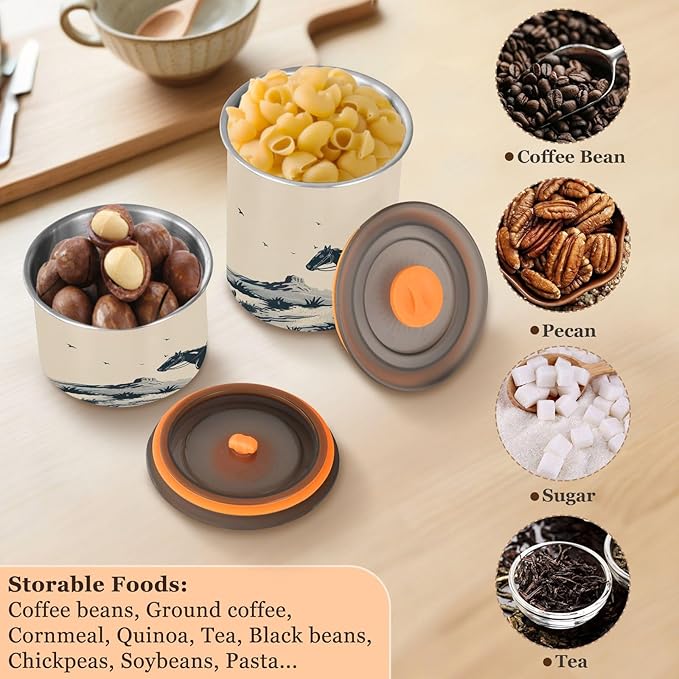 YETTASBIN Desert Cowboy Airtight Food Storage Containers 900ml/30oz, Stainless Steel Coffee Canisters with Vacuum-Lock Lid for Kitchen Organization, Coffee Bean, Tea, Sugar, Flour
