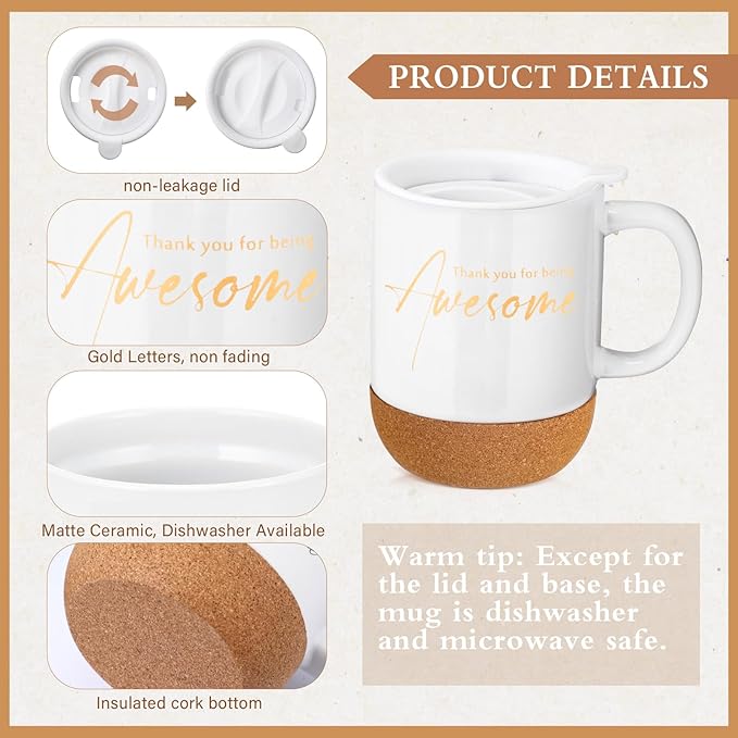 4 Pcs Thank You Gift for Women Men Employee Coworker Inspirational Appreciation Gifts Notebook Coffee Mug Scented Candle Pen Gift for Valentine's Day Team Office Staff Nurse Volunteer(Khaki)