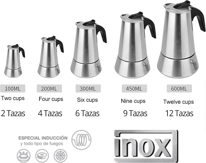 6 Cup Stovetop Espresso Maker Matte Stainless Steel Moka Pot Italian and Cuban Mocha Coffee Maker, Compatible with Gas, Electric, Ceramic, and Induction stovetops(10 fl oz/300 ml)