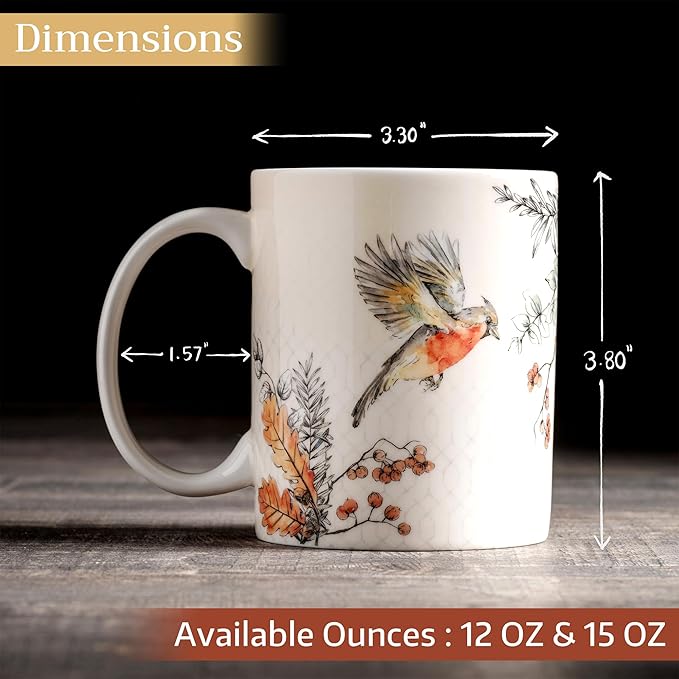 Maison d' Hermine Coffee Mug with Handles Fine Bone China Mugs Pack of Two Tea Cups for Hot Beverages Cappuccino Latte Home Restaurant Office Perfect for Gift (Whitish Shabby Chique, 15 Ounce)