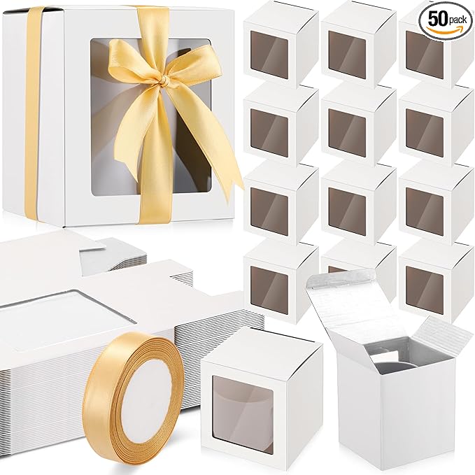 Ctosree 50 Pcs Mug Boxes for Gifts Sublimation Mug Box with Clear Window for Coffee Cup Packaging Shipping Exhibition for 11oz, 12oz, 15oz Blank Gift Christmas Wrapping Craft(White)