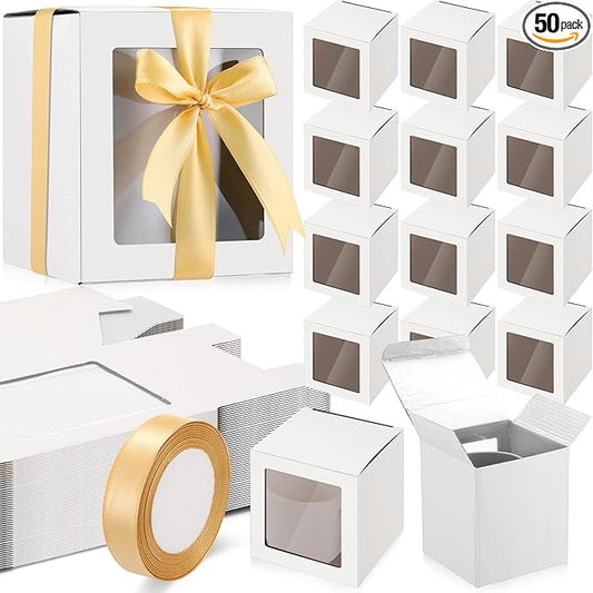 Ctosree 50 Pcs Mug Boxes for Gifts Sublimation Mug Box with Clear Window for Coffee Cup Packaging Shipping Exhibition for 11oz, 12oz, 15oz Blank Gift Christmas Wrapping Craft(White)