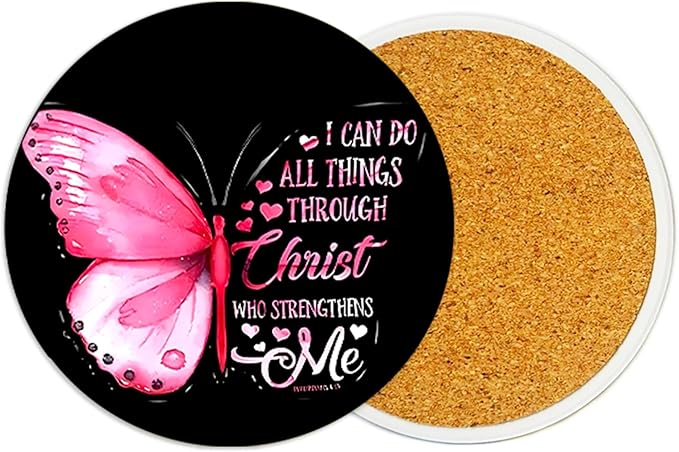 2Pack Pink Butterfly Ceramic Coasters Absorbent Coasters for Drinks with Cork Base,Coaster for Table Office Desk Decor Coffee Cup Wine Beer Bar Cup Mat 3.9 Inch,Butterfly Gifts for Women,Men,Dad