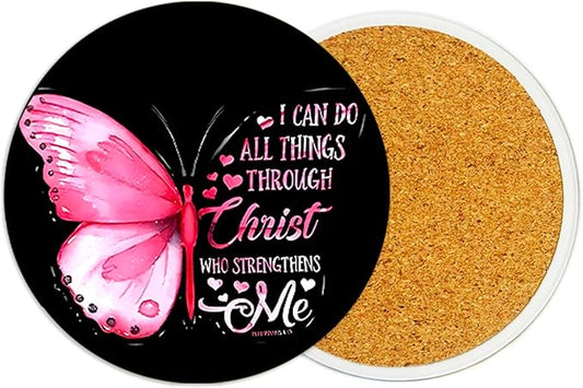 2Pack Pink Butterfly Ceramic Coasters Absorbent Coasters for Drinks with Cork Base,Coaster for Table Office Desk Decor Coffee Cup Wine Beer Bar Cup Mat 3.9 Inch,Butterfly Gifts for Women,Men,Dad