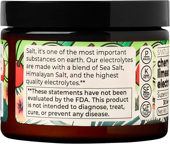 Santa Cruz Paleo Electrolyte Powder, Cherry Limeade, Sugar Free Hydration Drink Mix with Himalayan Pink Salt, Sea Salt, Magnesium Glycinate, Potassium Chloride, Sweetened with Stevia, 30 Servings