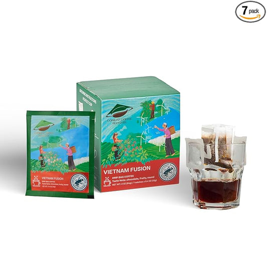 Conihat Drip Coffee Bags - Vietnamese Premium Arabica & Robusta Blend, Medium Roast, Chocolate & Fruity Notes, Smooth & Balanced, Perfect for Office, Traveling & Camping, Single Serve Pour Over Filter Bags, Single Origin, 7 Servings