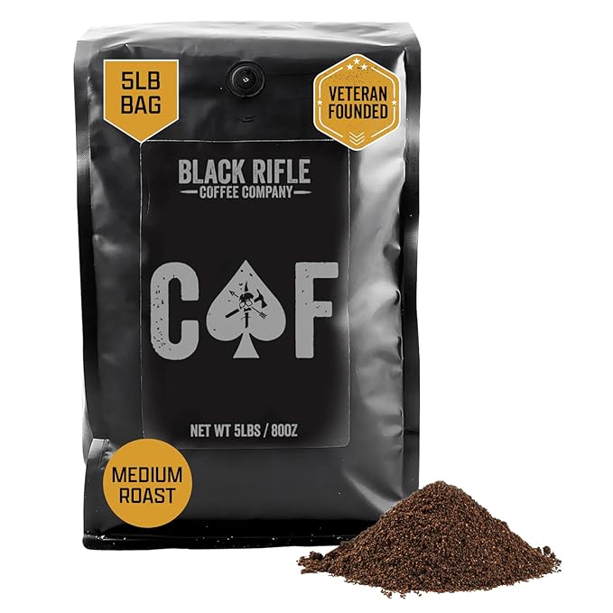 Black Rifle Coffee Company CAF, 5 lb Bag, Ground Coffee Medium Roast - Roasted Blend Made from Arabica Beans - Colombian & Brazilian Beans - Veteran Founded & American Made