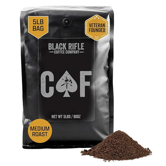 Black Rifle Coffee Company CAF, 5 lb Bag, Ground Coffee Medium Roast - Roasted Blend Made from Arabica Beans - Colombian & Brazilian Beans - Veteran Founded & American Made