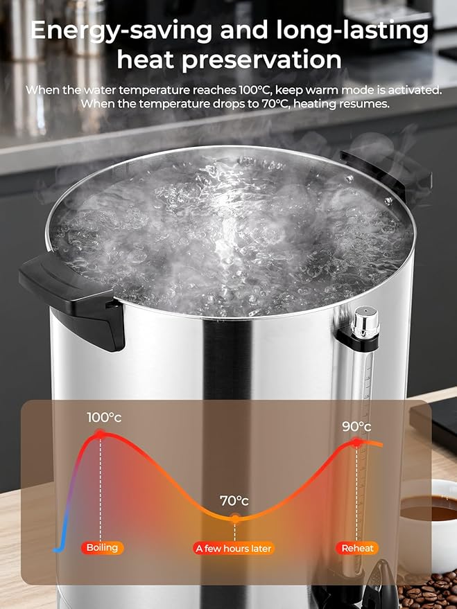 FOHERE Coffee Maker 150 Cups Commercial, Coffee Urn 15 L/3.96 Gal Electric Hot Beverage Dispenser with Dripless Faucet, 1500W Power Quick Brew, Stays Hot for Coffee & Beverage, Catering, Party