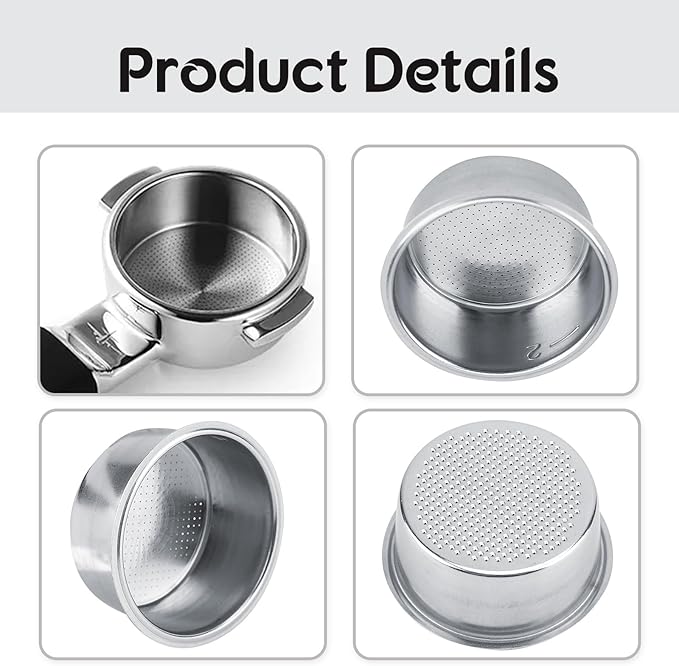 51mm Non Pressurized Filter Basket, Stainless Steel Single Wall Espresso Basket, Reusable and Heavy Duty Ground Coffee Strainer Cup for Portafilter
