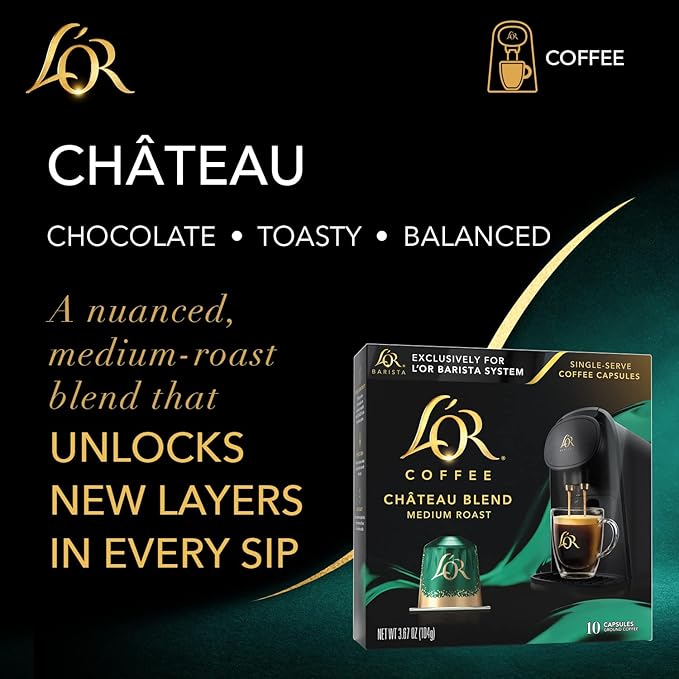 L'OR Coffee Pods, 10 Count Chateau Medium Roast Blend, Single-Serve Aluminum Coffee Capsules Compatible with the L'OR BARISTA System, 10 count (Pack of 1)