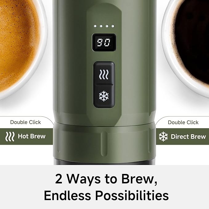 HIBREW H4C Explorer - Portable Electric Espresso Maker, USB-C Rechargeable for Coffee Pods & Ground Coffee, Compact for Home and Travel, with Foldable Holder & Carrying Case