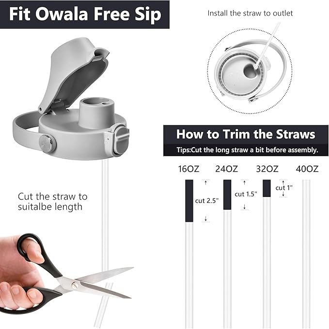 2 IN 1 Replacement Lid for Owala Freesip, Compatible with Owala Cup 16oz 24oz 32oz 40oz, One Button Water Bottle Top Lid Replacement Accessory and Straws, Leakproof, BPA-Free, White