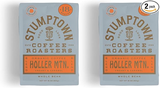 Stumptown Coffee Roasters, Medium Roast Organic Whole Bean Coffee - Holler Mountain 18 Ounce Bag with Flavor Notes of Citrus Zest, Caramel and Hazelnut (Pack of 2)
