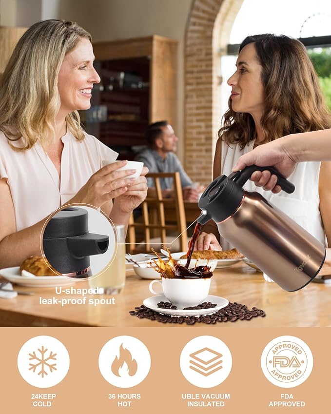 Thermal Coffee Carafe 70 oz - 36 Hour Hot Stainless Steel Carafes for Hot Liquids-Insulated Coffee Carafes For Keeping Hot/Cold Coffee, Tea, Water, Drink Dispenser for Parties(Black)