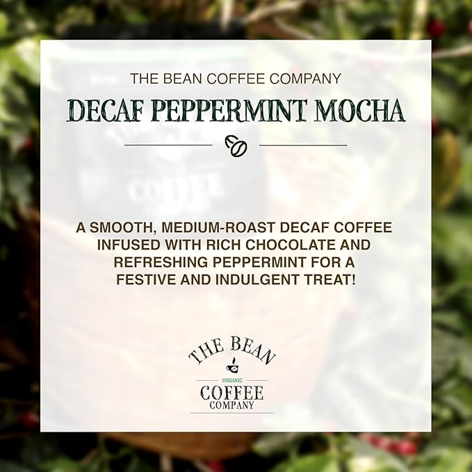 The Bean Organic Coffee Company Water Processed DECAF Peppermint Mocha, Medium Roast, Ground Coffee, 80 Ounce Bag, Café Molido Tostado Orgánico descafeinado