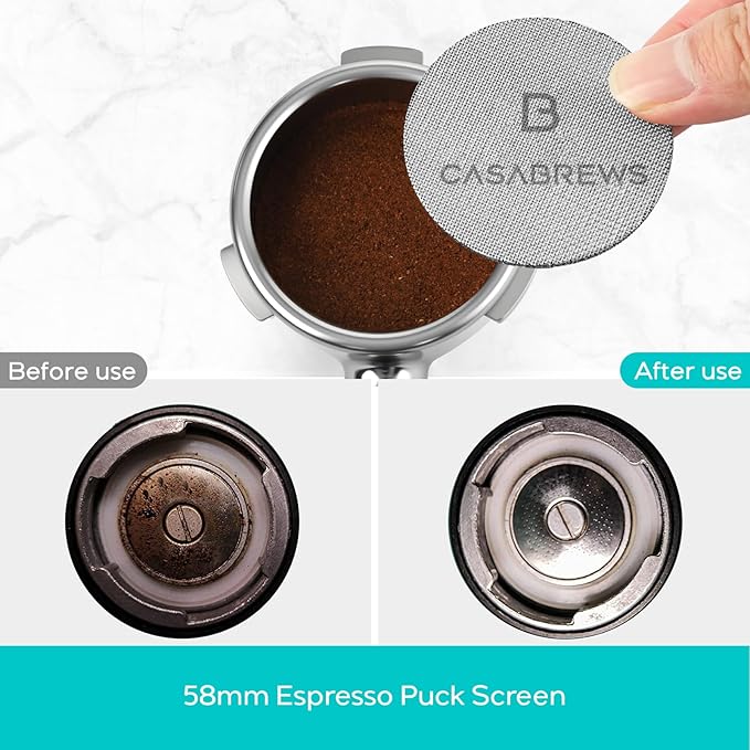 Casabrews 58mm Bottomless Portafilter with 3 Ears, Professional Espresso Portafilter with Filter Basket and Puck Screen, Compatible with CASABREWS Ultra, 5700 Series, 4700Gense and Neutron Pro