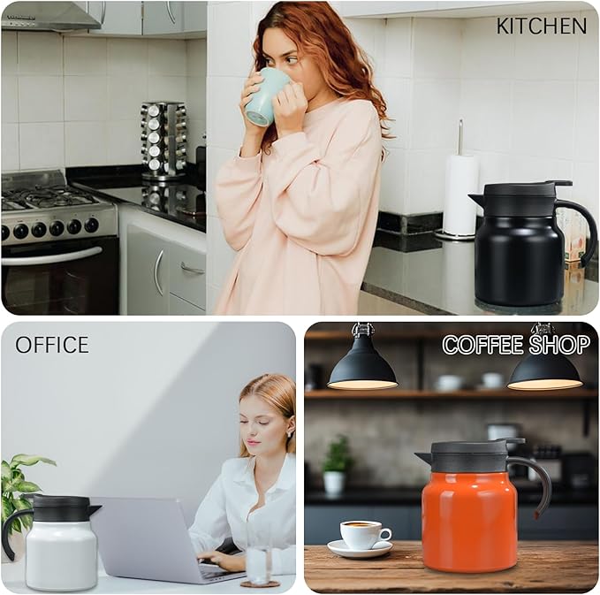 27 oz Single Stainless Steel Thermal Coffee Carafe, Double Wall Vacuum Insulated Creamer Container, Beverage Dispenser for Milk and Hot Chocolate, Tea Pot. (Black)