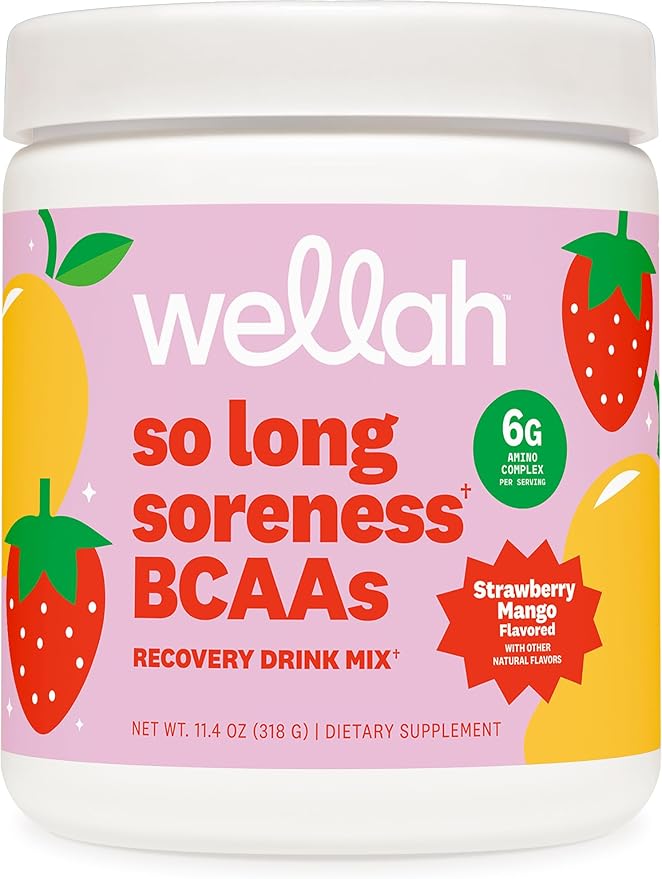 Wellah So Long Soreness BCAA Powder (Strawberry Mango Flavored) 30 Servings - with Hydration Complex