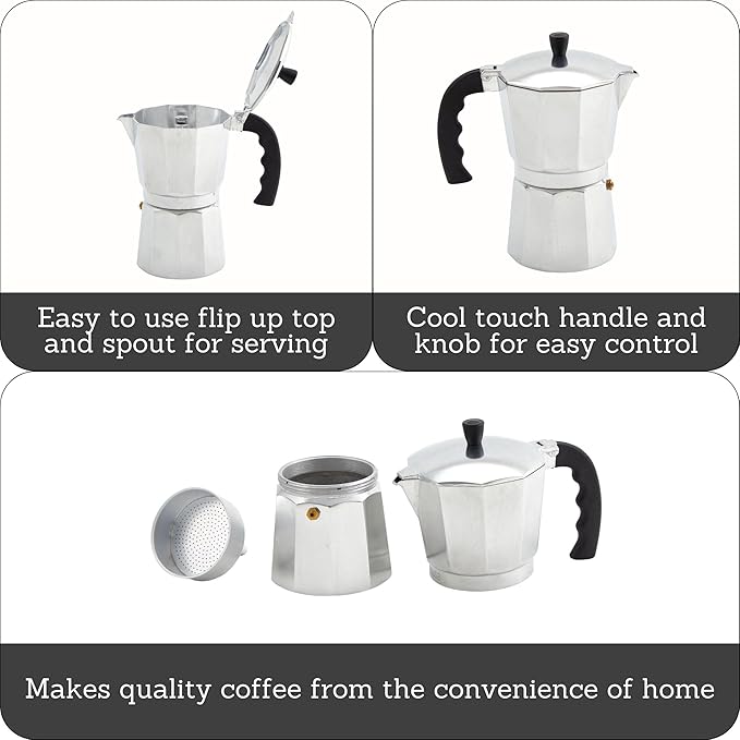 Imusa USA Aluminum Stovetop 6-cup Espresso Maker (B120-43V),Silver,(Pack of 4)