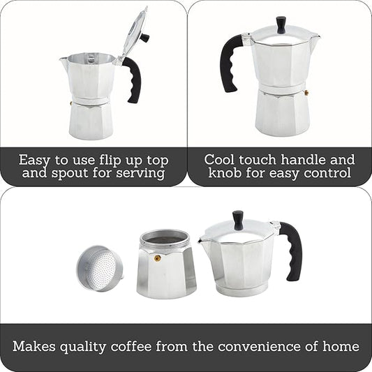 Imusa USA Aluminum Stovetop 6-cup Espresso Maker (B120-43V),Silver,(Pack of 4)