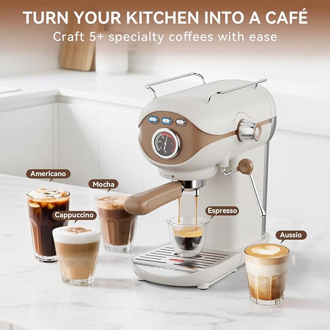 Espresso Machine 20 Bar, Compact Coffee Maker with Milk Frother Steam Wand Professional Espresso Coffee Machine with Removable Water Tank, Latte Cappuccino Machine for Home Office Use
