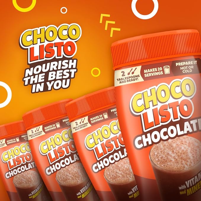 Chocolisto Instant Chocolate Drink, Nutritious Beverage with Vitamins and Minerals, 10.5 oz per Pack, Pack of 4.
